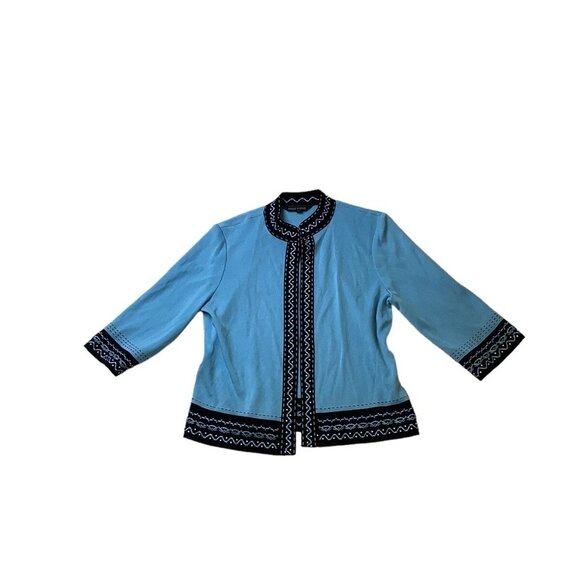 Ming Wang Womens Knit Open Front 3/4 Sleeve Blazer Jacket Blue Size PM - Picture 6 of 13